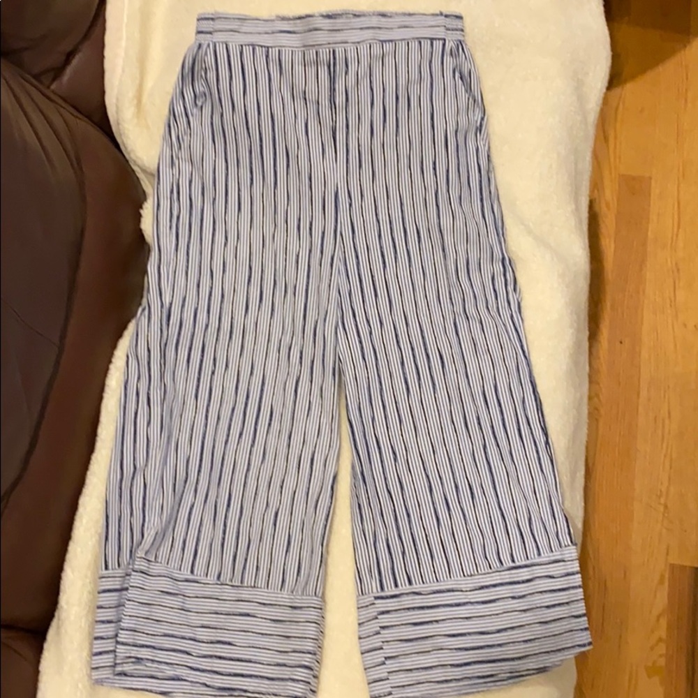 Linen stripped cropped pants with elastic waist